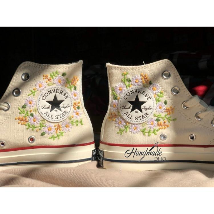 Flower Converse Handmade, Wedding Sneakers, Custom Embroidery Shoes