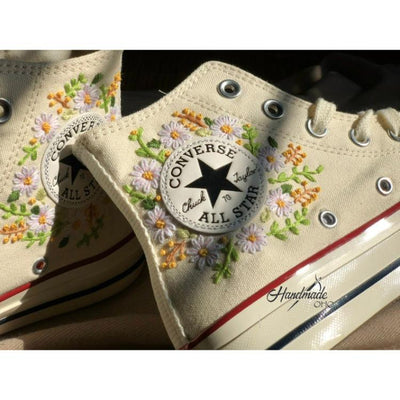 Flower Converse Handmade, Wedding Sneakers, Custom Embroidery Shoes