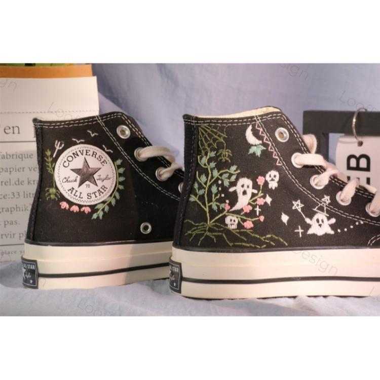 Flower Converse Handmade, Wedding Sneakers, Custom Embroidery Shoes