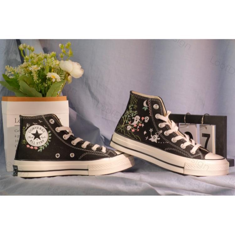 Flower Converse Handmade, Wedding Sneakers, Custom Embroidery Shoes