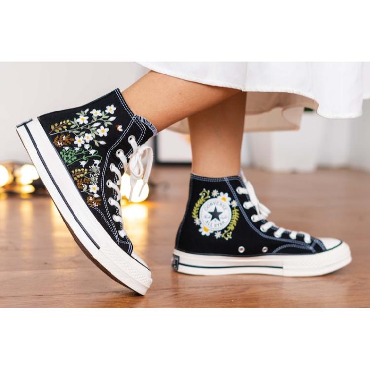 Custom Converse High Tops, Embroidered Sneakers Floral,Converse