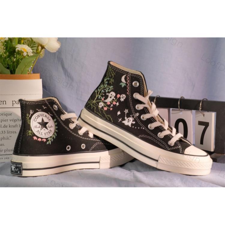 Flower Converse Handmade, Wedding Sneakers, Custom Embroidery Shoes