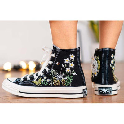 Custom Converse High Tops, Embroidered Sneakers Floral,Converse