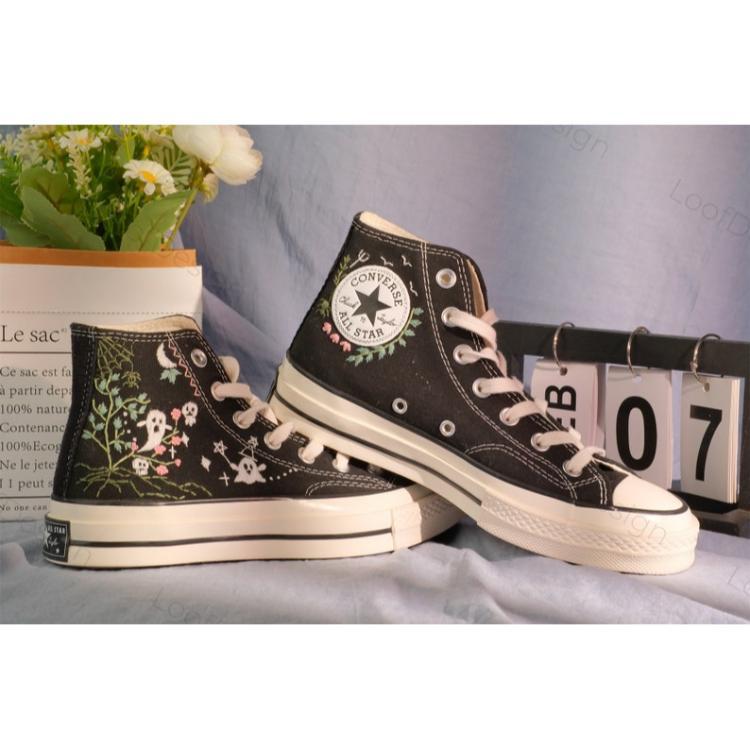 Flower Converse Handmade, Wedding Sneakers, Custom Embroidery Shoes