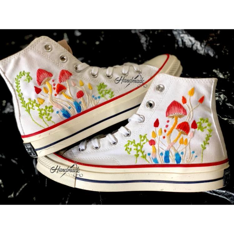 Flower Converse Handmade, Wedding Sneakers, Custom Embroidery Shoes