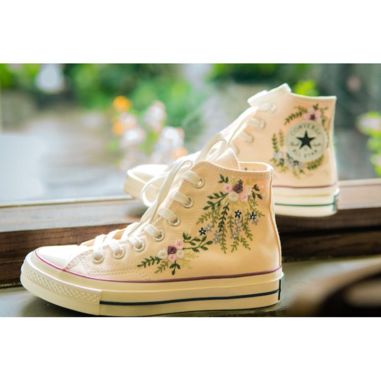 Embroidered Converse, Bouquet Of Colorful Roses And Leaves