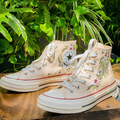 Embroidered Converse, Bouquet Of Colorful Roses And Leaves