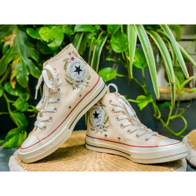 Embroidered Converse, Bouquet Of Colorful Roses And Leaves