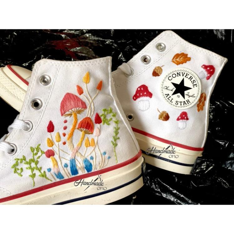 Flower Converse Handmade, Wedding Sneakers, Custom Embroidery Shoes