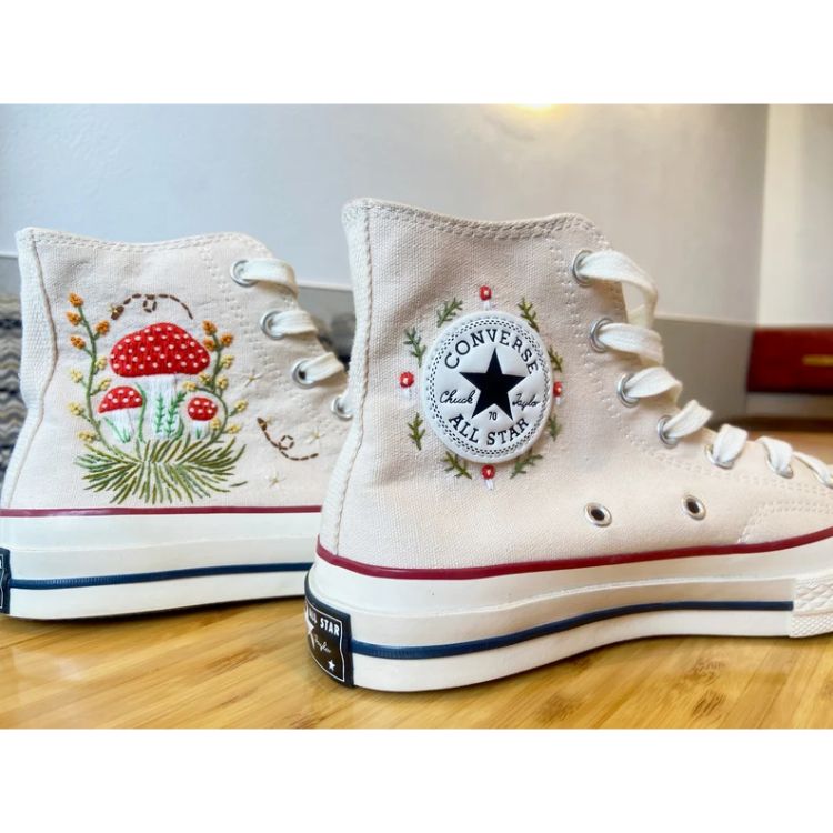 Embroidered Converse, Embroidered Red Mushrooms