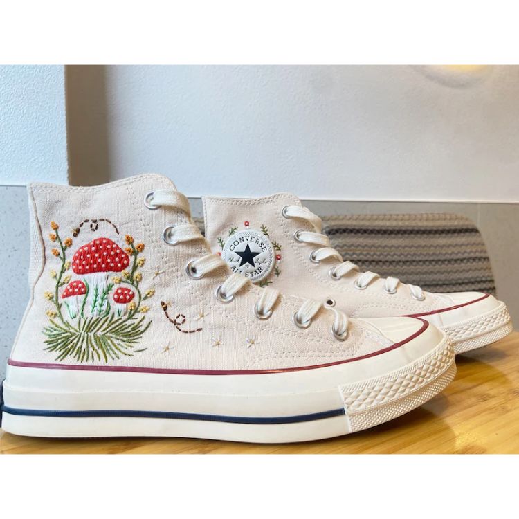 Embroidered Converse, Embroidered Red Mushrooms