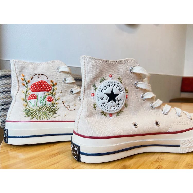 Embroidered Converse, Embroidered Red Mushrooms