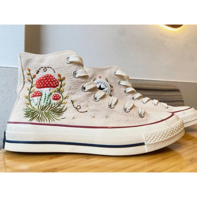 Embroidered Converse, Embroidered Red Mushrooms