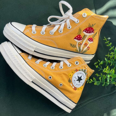 Embroidered Red Mushrooms And Butterfly ,Embroidered Converse Chuck