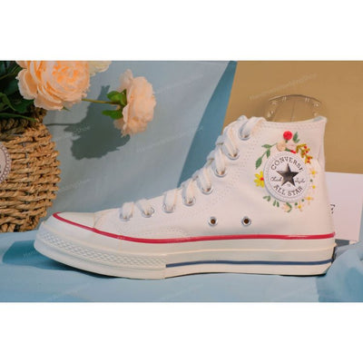 Converse  small flower embroidered shoes, custom wreath embroidery