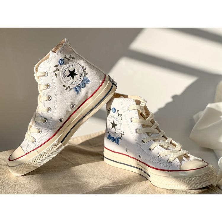 Wedding Sneakers, Converse High Tops Blue Rose, Bridal Converse