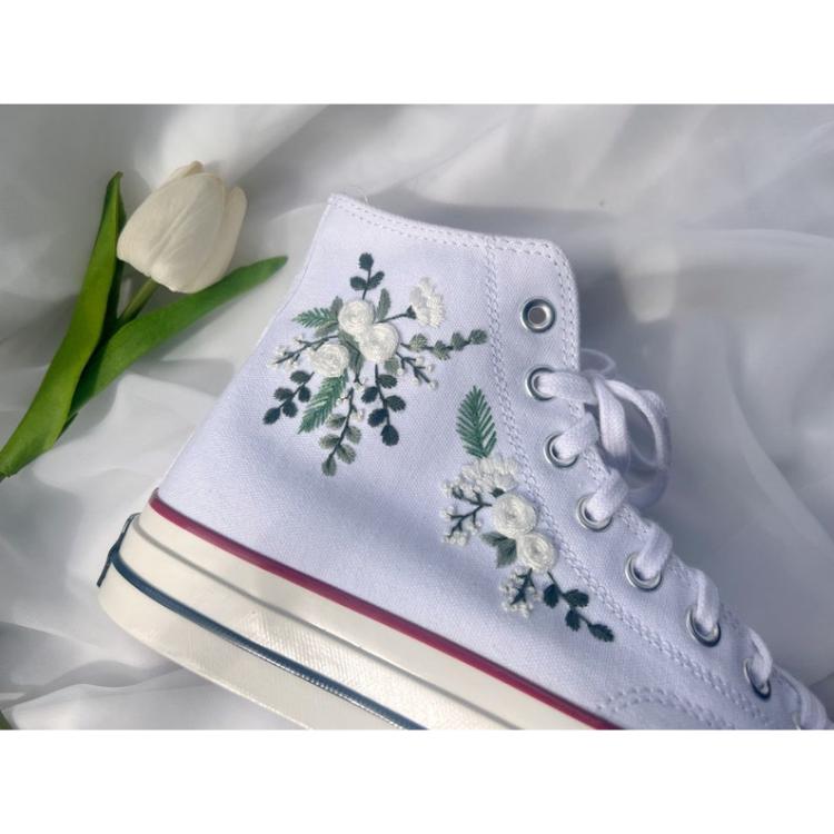 Flower Mint Converse Custom, Custom Embroidery Shoes, Wedding sneakers