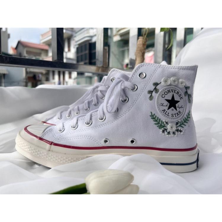 Flower Mint Converse Custom, Custom Embroidery Shoes, Wedding sneakers