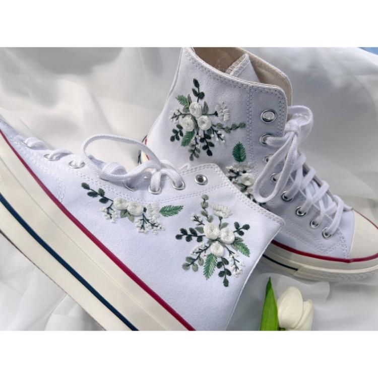 Flower Mint Converse Custom, Custom Embroidery Shoes, Wedding sneakers