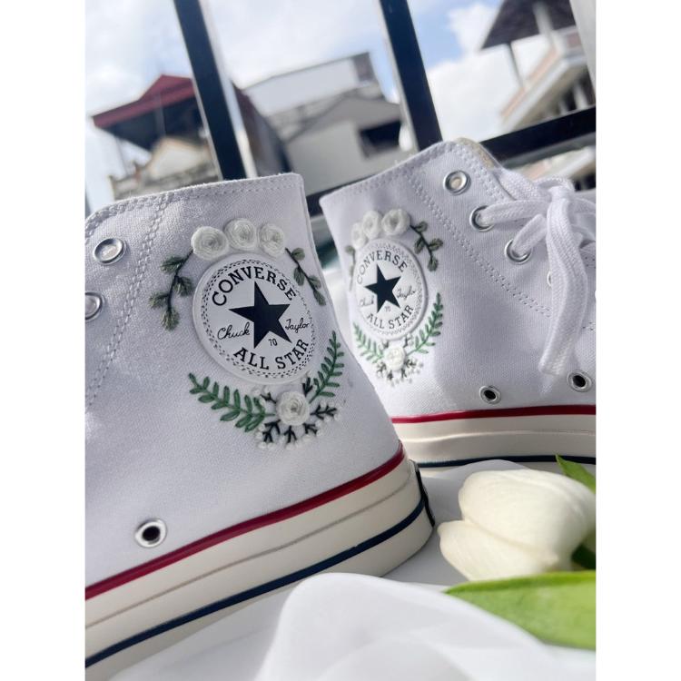 Flower Mint Converse Custom, Custom Embroidery Shoes, Wedding sneakers