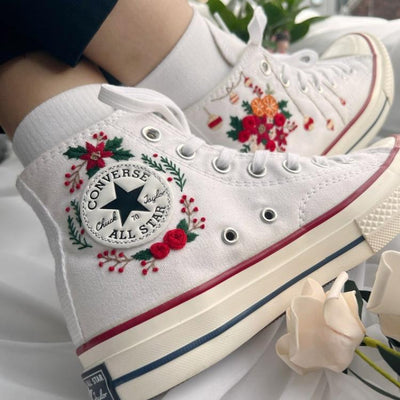 Flower Mint Converse Custom, Custom Embroidery Shoes, Wedding sneakers