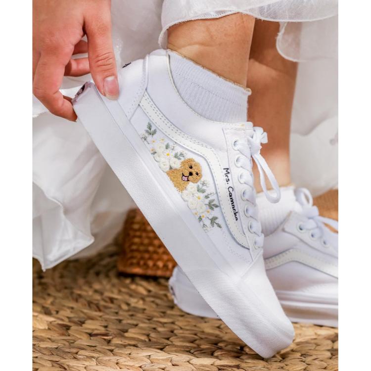 Custom Pet Embroidered Wedding Vans, White Rose