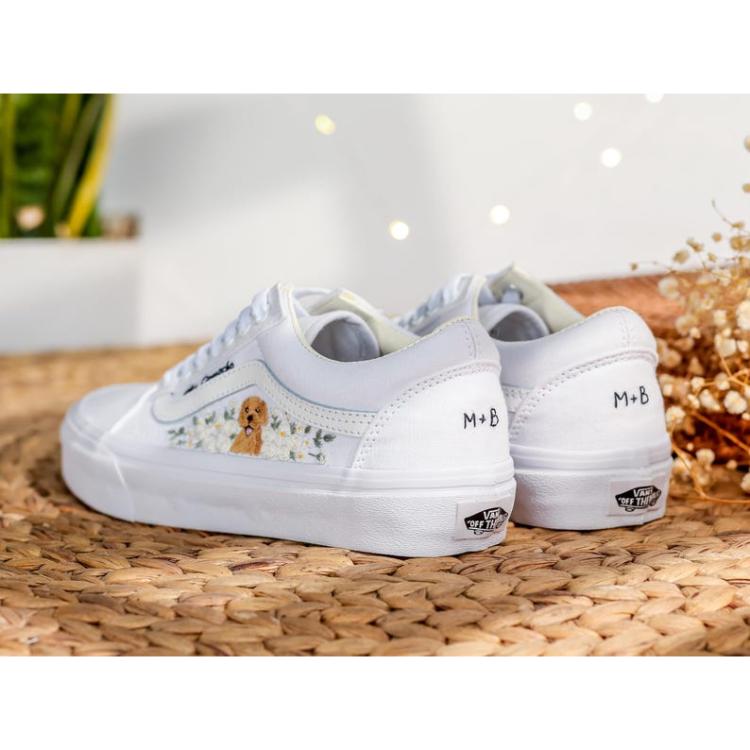 Custom Pet Embroidered Wedding Vans, White Rose