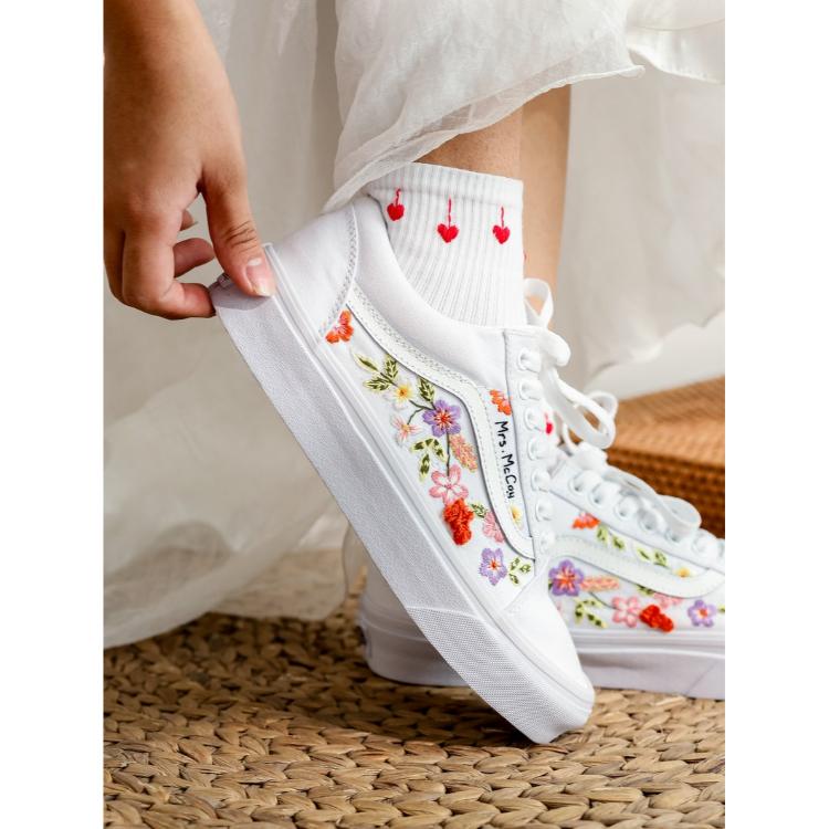 Custom Embroidered Vans, Bridal Flower Embroidered Shoes Wedding