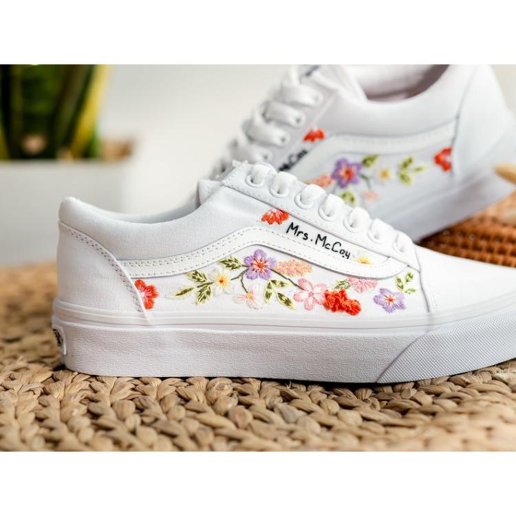 Custom Embroidered Vans, Bridal Flower Embroidered Shoes Wedding