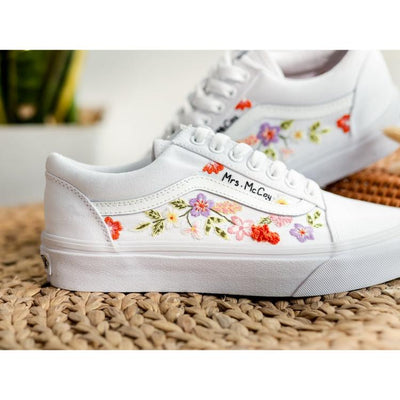 Custom Embroidered Vans, Bridal Flower Embroidered Shoes Wedding