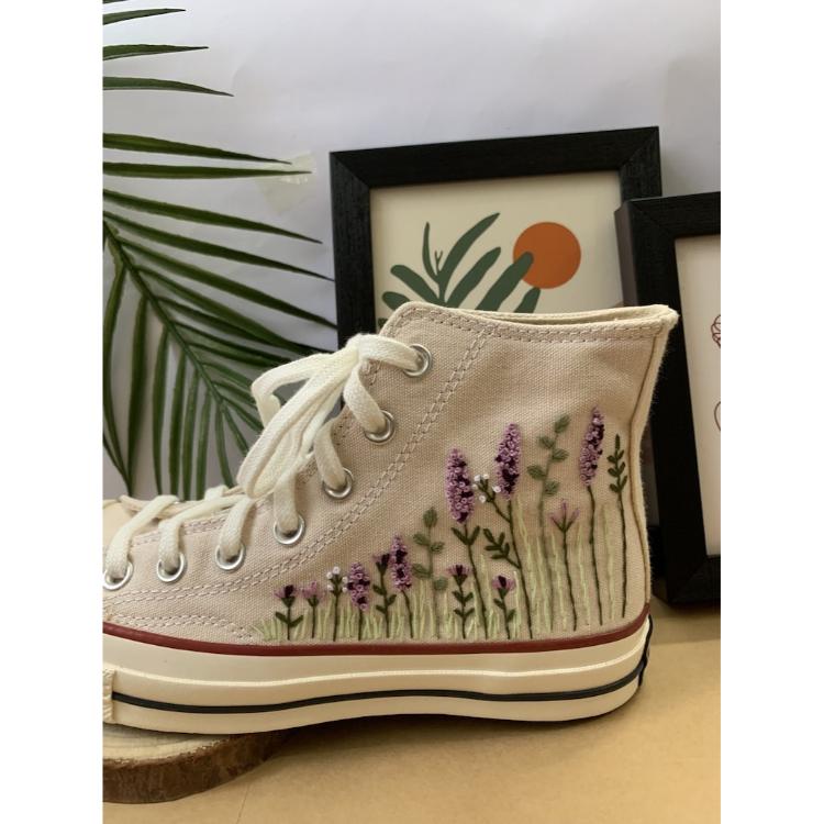 Flower Mint Converse Custom, Custom Embroidery Shoes, Wedding sneakers