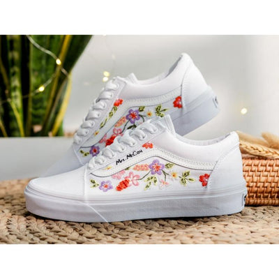 Custom Embroidered Vans, Bridal Flower Embroidered Shoes Wedding