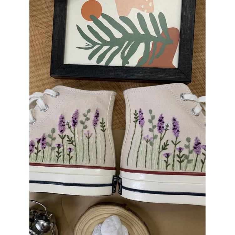 Flower Mint Converse Custom, Custom Embroidery Shoes, Wedding sneakers