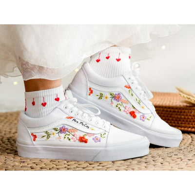 Custom Embroidered Vans, Bridal Flower Embroidered Shoes Wedding