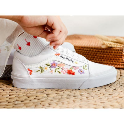 Custom Embroidered Vans, Bridal Flower Embroidered Shoes Wedding