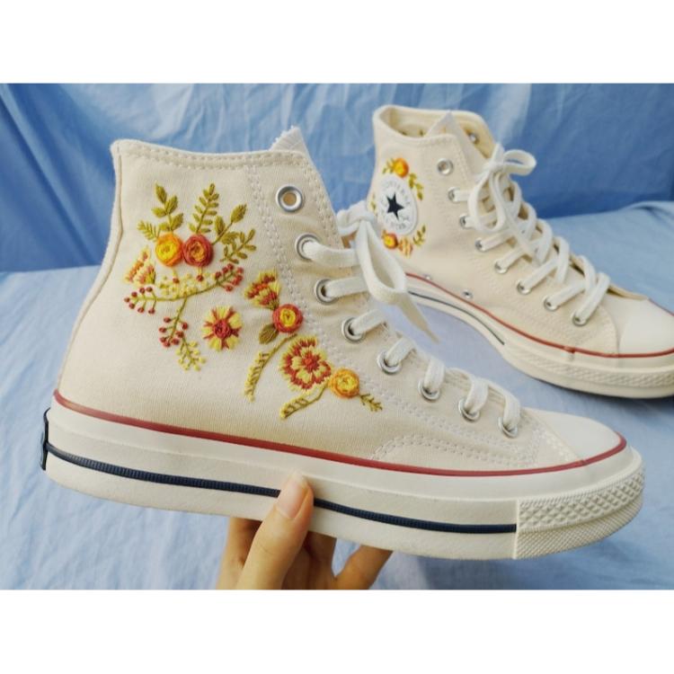 Flower Mint Converse Custom, Custom Embroidery Shoes, Wedding sneakers