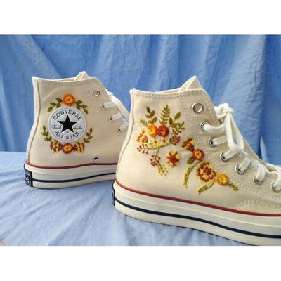 Flower Mint Converse Custom, Custom Embroidery Shoes, Wedding sneakers