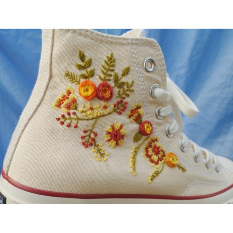 Flower Mint Converse Custom, Custom Embroidery Shoes, Wedding sneakers