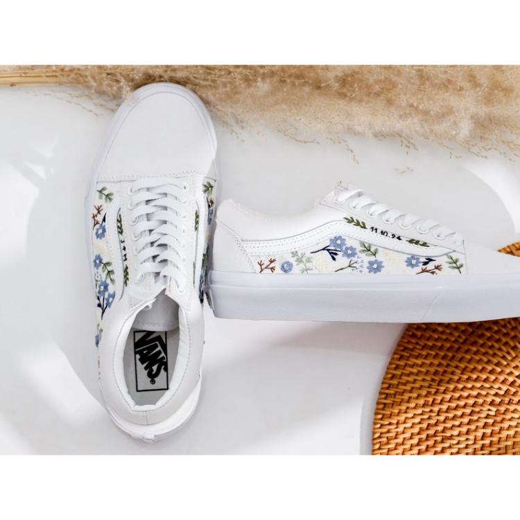 Wedding Vans for Bride and Groom, Blue Flowers Embroidered Vans Custom