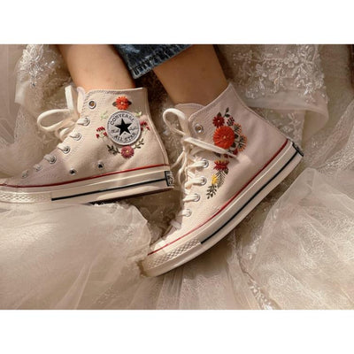 Flower Mint Converse Custom, Custom Embroidery Shoes, Wedding sneakers