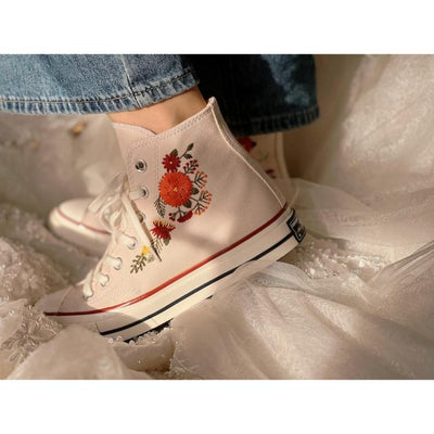 Flower Mint Converse Custom, Custom Embroidery Shoes, Wedding sneakers