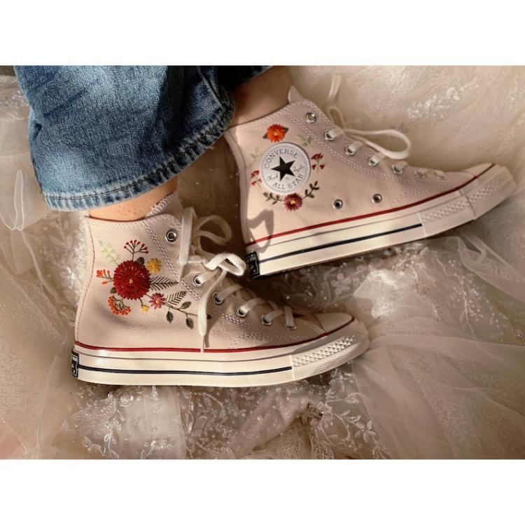 Flower Mint Converse Custom, Custom Embroidery Shoes, Wedding sneakers