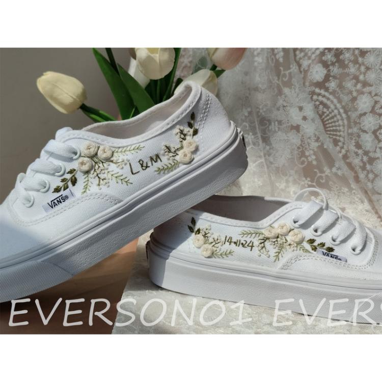 Custom Vans Embroidered Shoes Vans Bridal Sneakers Embroidered Wedding