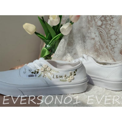 Custom Vans Embroidered Shoes Vans Bridal Sneakers Embroidered Wedding