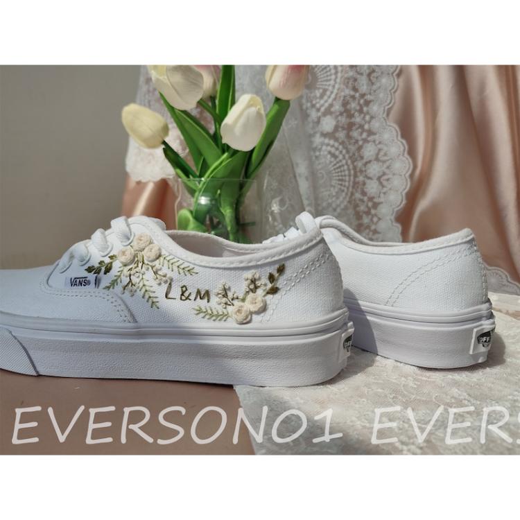 Custom Vans Embroidered Shoes Vans Bridal Sneakers Embroidered Wedding