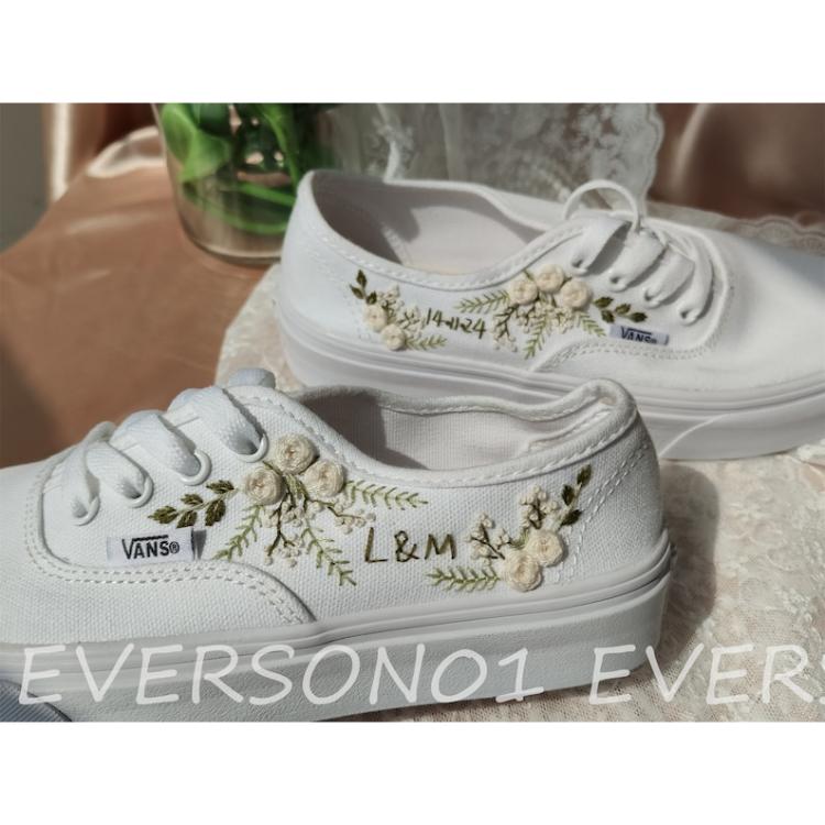 Custom Vans Embroidered Shoes Vans Bridal Sneakers Embroidered Wedding