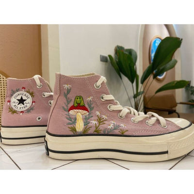 Embroidered Frog And Mushroom Converse, Mushroom Converse