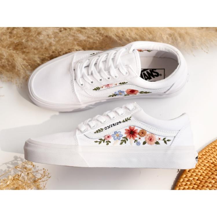 Wedding Vans for Bride, Bridal Flowers Embroidered Vans Shoes