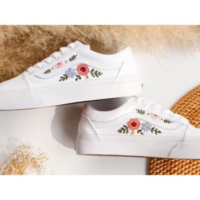 Wedding Vans for Bride, Bridal Flowers Embroidered Vans Shoes