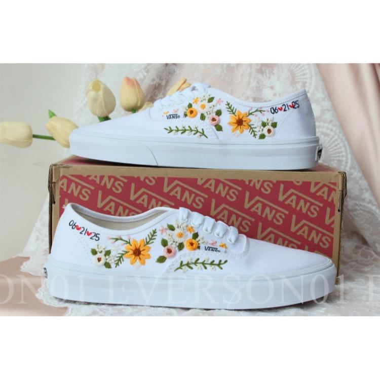 Custom Vans Embroidered Shoes Vans Bridal Sneakers Embroidered Wedding